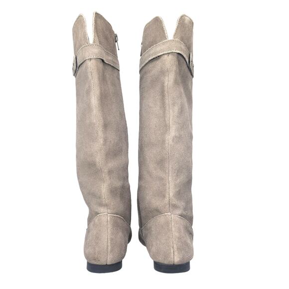 Gray Suede Riding Boots Womens 6 Knee High Low Heel Leather Zipper Side - Picture 6 of 12